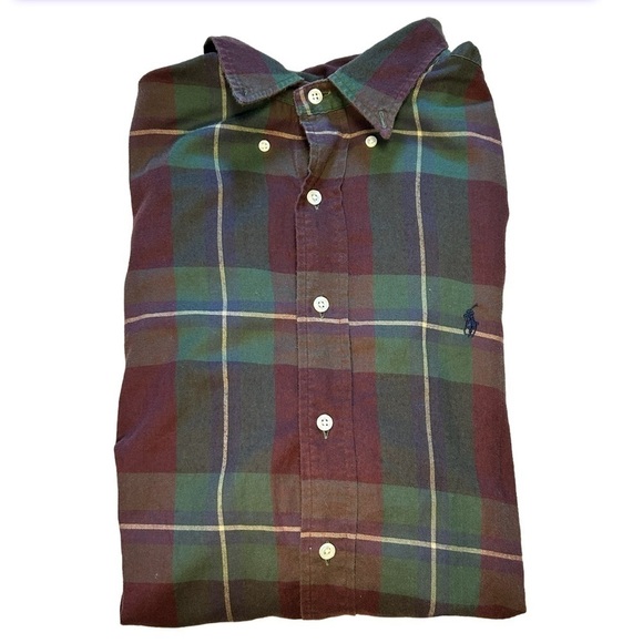 MENS RALPH LAUREN RED & GREEN PLAID COLLARED BUTTON DOWN SHIRT, SIZE L - Picture 2 of 6